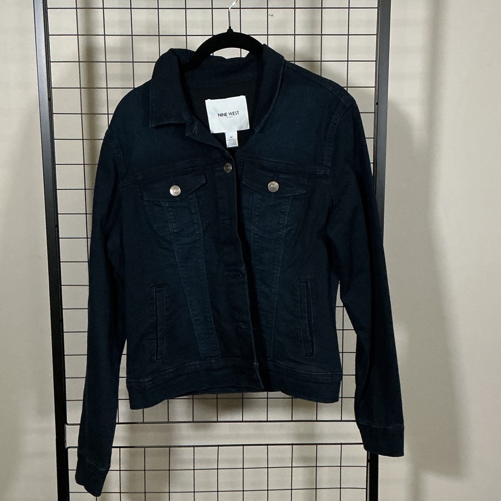 Nine West Dark Wash Denim Jacket | Classic Button Front | Size M